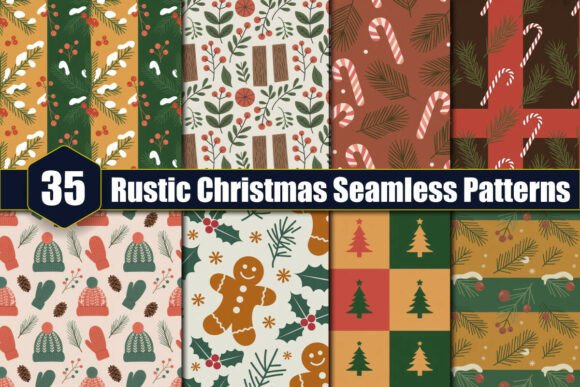 35 Rustic Christmas Seamless Patterns