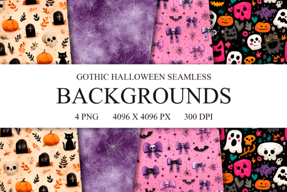 4 Gothic Halloween Seamless Patterns