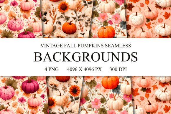 4 Vintage Fall Pumpkin Seamless Patterns