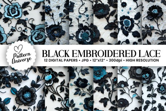 Black Embroidered Floral Lace Patterns