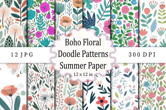 Boho Floral Doodle Patterns Summer Paper