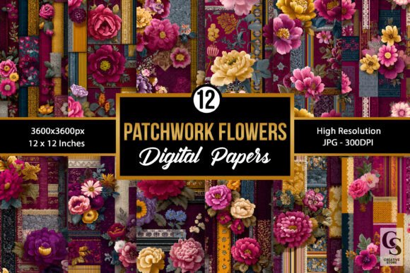 Burgundy Floral Patch Fabric Patterns
