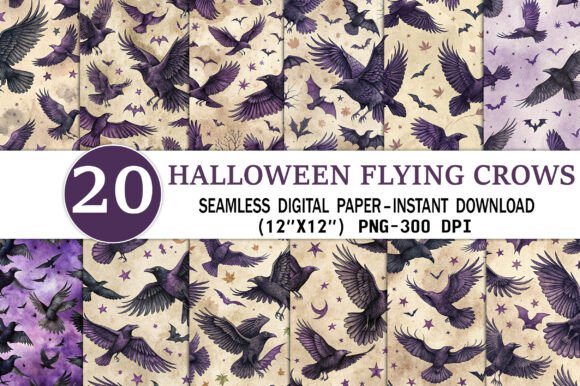 Halloween Flying Crows Seamless Patterns
