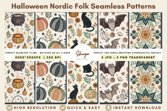 Halloween Nordic Folk Seamless Patterns