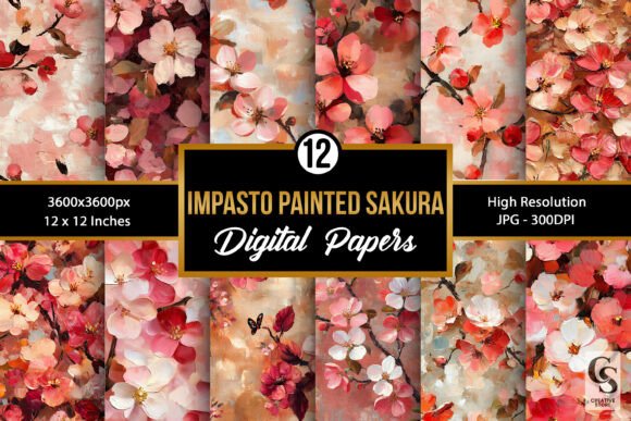 Impasto Painted Sakura Blossoms Patterns
