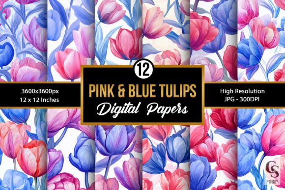 Pink and Blue Tulip Flowers Patterns