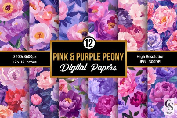 Pink and Purple Peony Flowers Patterns