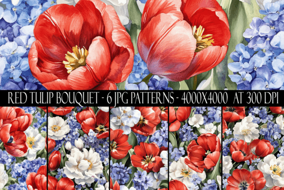 Red Tulip Bouquet Seamless Patterns
