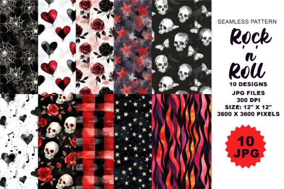 Rock Roll Seamless Patterns Gothic Punk