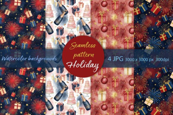 Seamless Holiday Watercolor Patterns 2