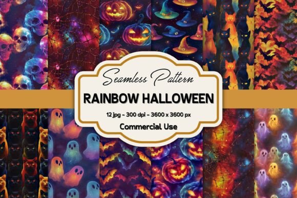 Seamless Rainbow Halloween Patterns